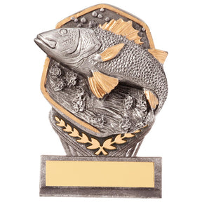 Resin fishing trophy with fish design and free personalised engraving for angling competitions
