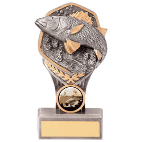 Resin fishing trophy with fish design and free personalised engraving for angling competitions