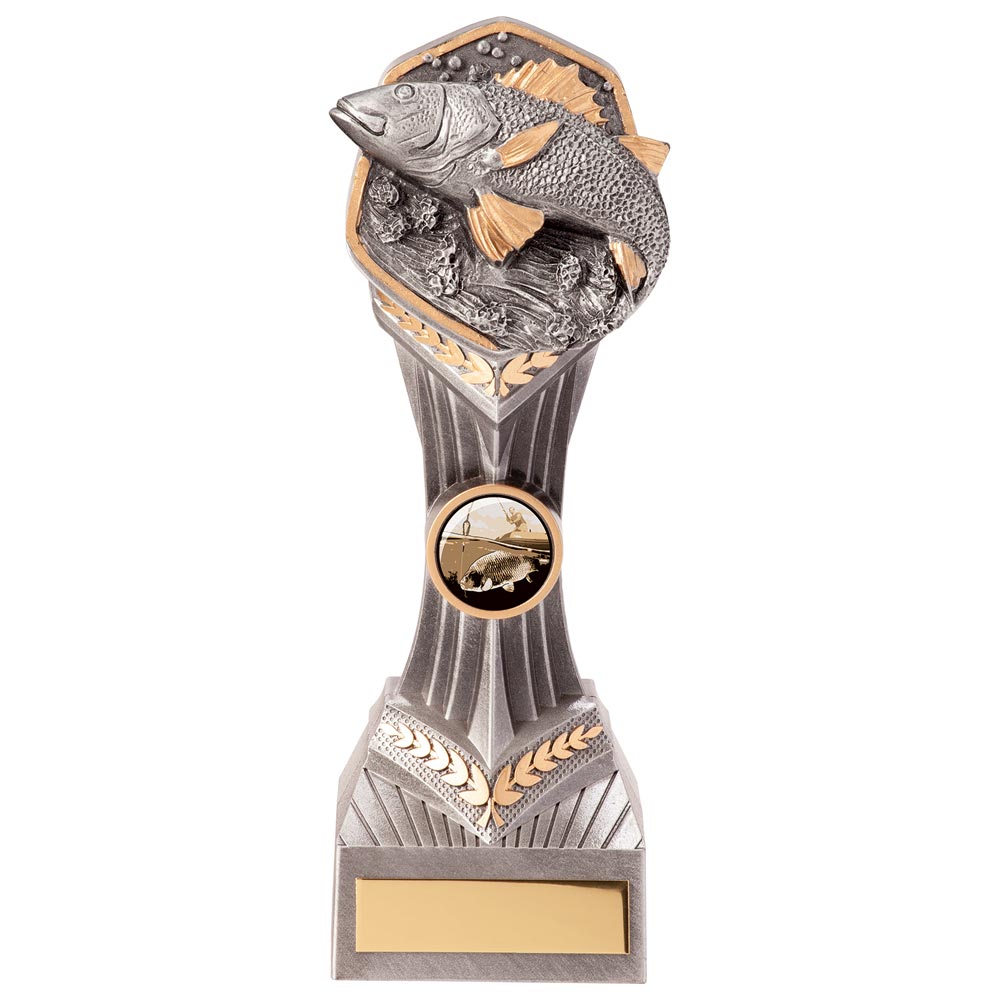 Resin fishing trophy with fish design and free personalised engraving for angling competitions