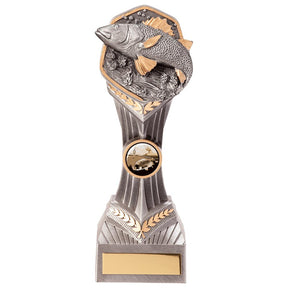 Resin fishing trophy with fish design and free personalised engraving for angling competitions