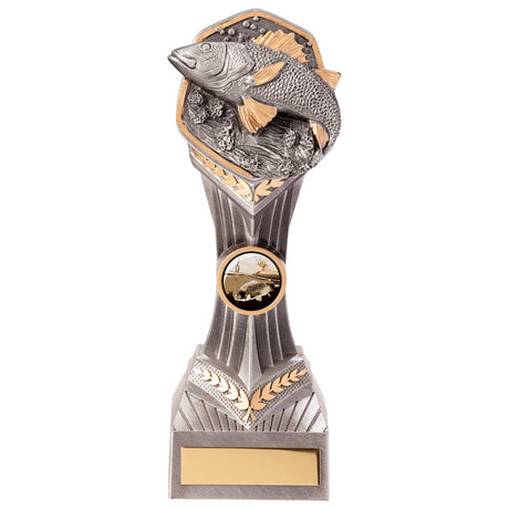 Resin fishing trophy with fish design and free personalised engraving for angling competitions