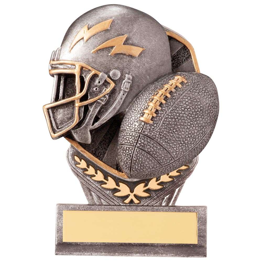 Falcon American Football Trophy with silver and gold helmet and football design including free personalised engraving.