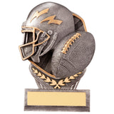 Falcon American Football Trophy with silver and gold helmet and football design including free personalised engraving.