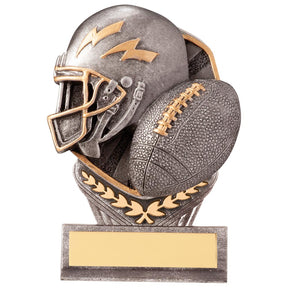 Falcon American Football Trophy with silver and gold helmet and football design including free personalised engraving.