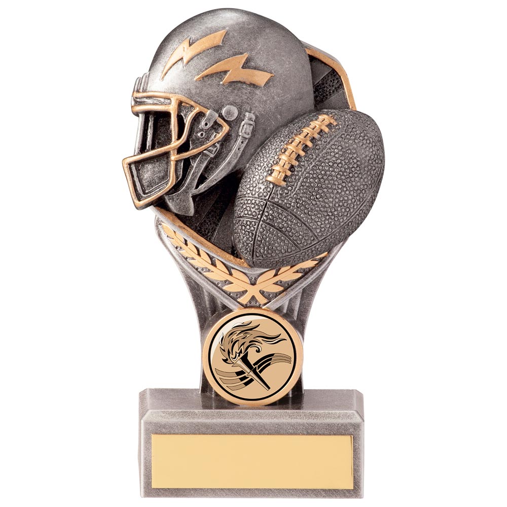 Falcon American Football Trophy in silver and gold with 25mm sports centre and free personalised engraving.