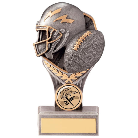 Falcon American Football Trophy in silver and gold with 25mm sports centre and free personalised engraving.