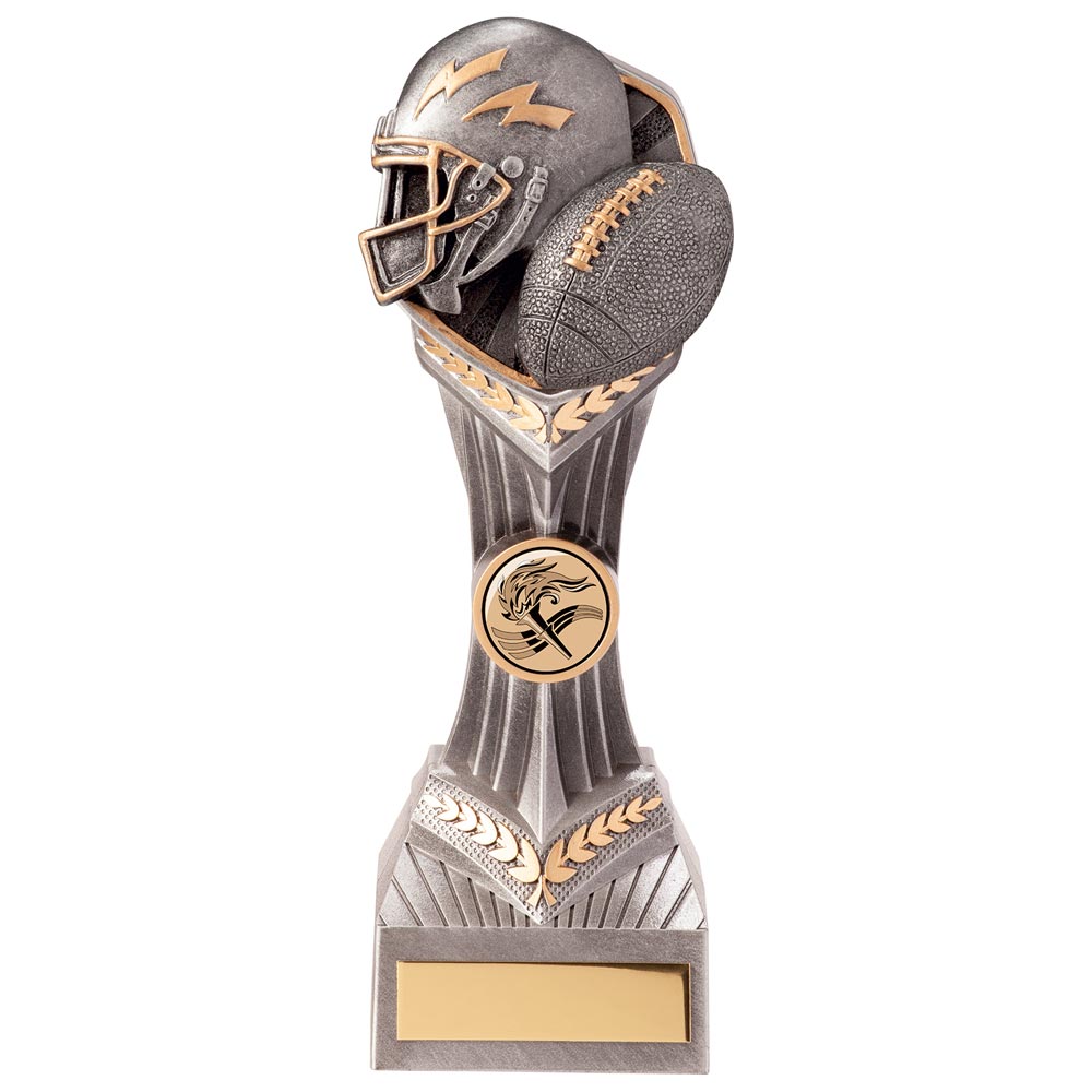 Falcon American Football Trophy in silver and gold with 25mm sports centre and free personalised engraving.