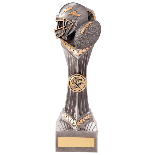 Falcon American Football Trophy in silver and gold with 25mm sports centre and free personalised engraving.