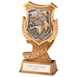 Titan resin fishing trophy featuring a fish shield design with free personalised engraving