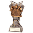 Personalised resin darts trophy with antique silver and bronze dartboard design and free engraved plate