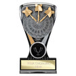 Personalised Wolverine resin darts trophy with gold, black and silver finish, dartboard design and free engraved plate