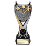 Personalised Wolverine resin darts trophy with gold, black and silver finish, dartboard design and free engraved plate
