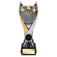 Personalised Wolverine resin darts trophy with gold, black and silver finish, dartboard design and free engraved plate