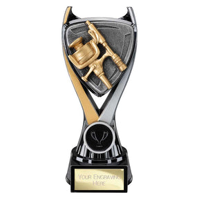 Wolverine resin fishing trophy featuring a fishing rod and reel design with free personalised engraving