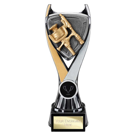 Wolverine resin fishing trophy featuring a fishing rod and reel design with free personalised engraving