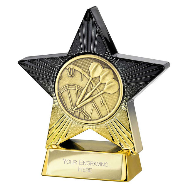 Personalised Superstar resin darts trophy with dartboard, three darts and free engraved plate