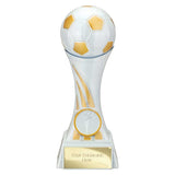 Attack Strike white resin football trophy with football top, FREE engraving and 25mm centre insert