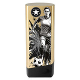 Prime Heavyweight Ladies Football Award in gold and black featuring a female football player with free personalised engraving.