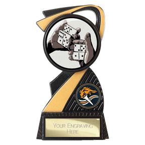 Premium Domino Infinity Trophy with modern black and gold resin design and free personalised engraving