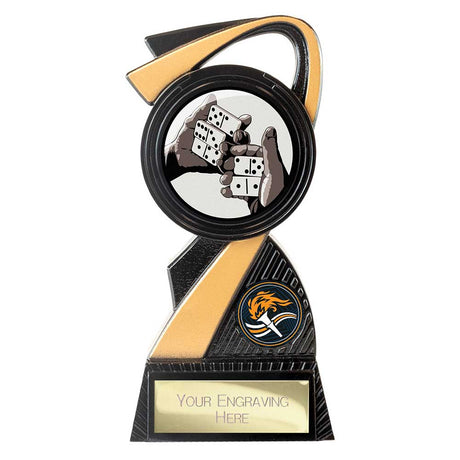 Premium Domino Infinity Trophy with modern black and gold resin design and free personalised engraving
