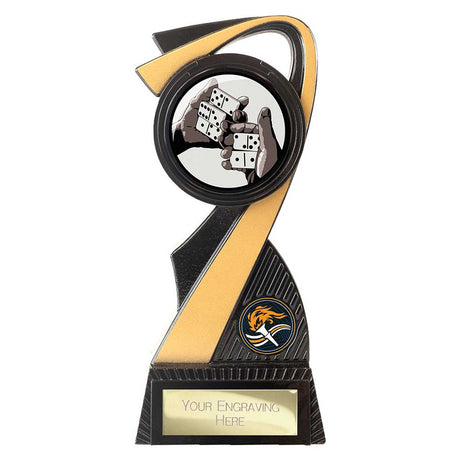 Premium Domino Infinity Trophy with modern black and gold resin design and free personalised engraving