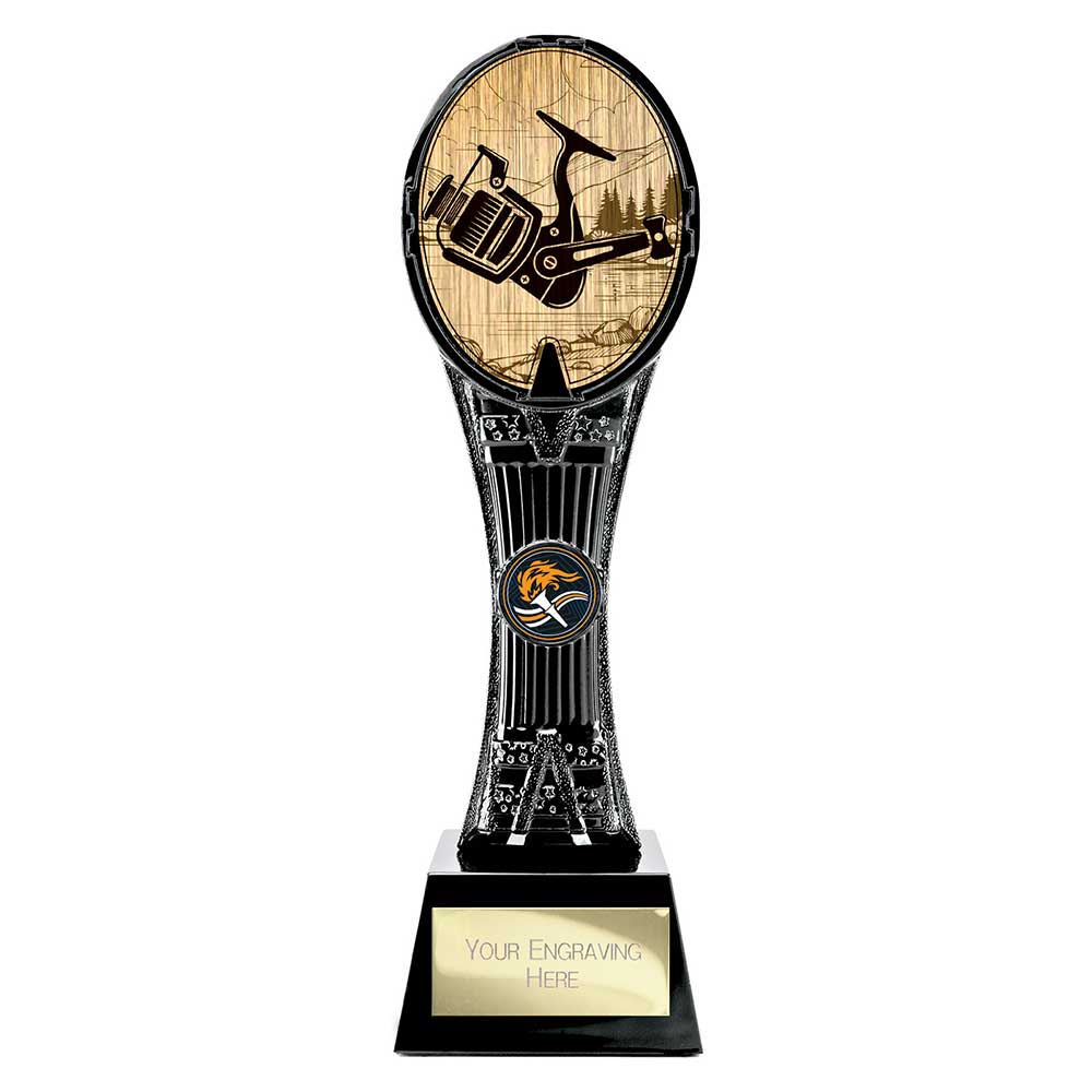 Maverick Tower resin fishing trophy with fishing design and free personalised engraving