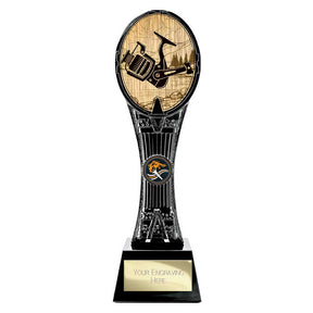 Maverick Tower resin fishing trophy with fishing design and free personalised engraving