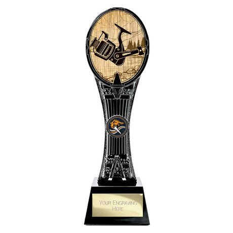 Maverick Tower resin fishing trophy with fishing design and free personalised engraving