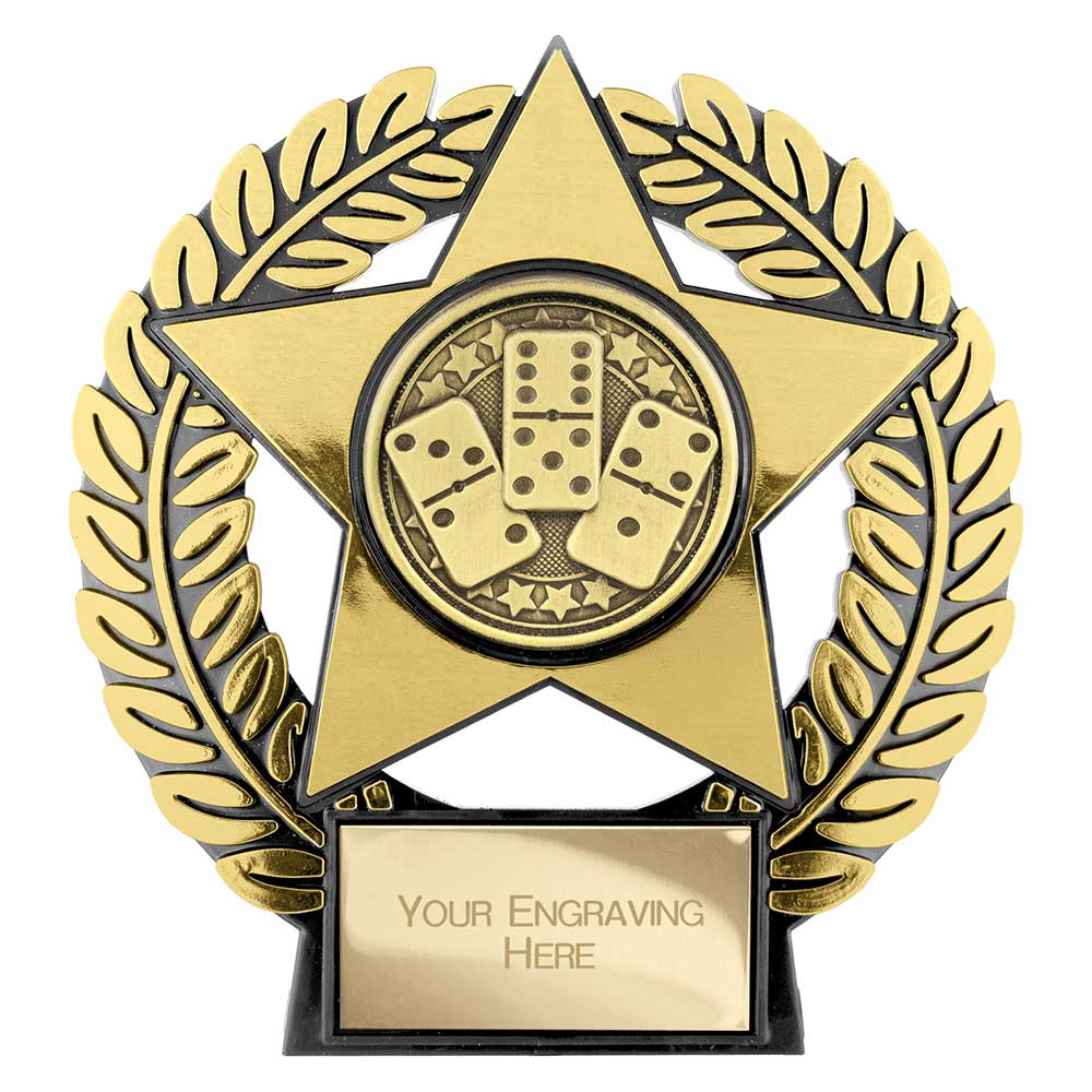 Emperor economy domino trophy with gold star design and free personalised engraving