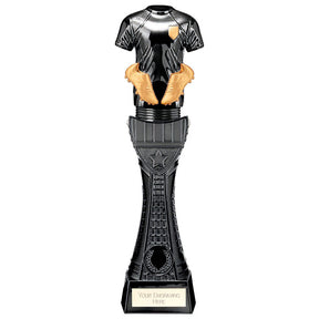 Black Viper Tower black and gold resin football strip trophy with personalised engraving plate