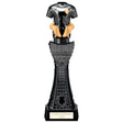 Black Viper Tower black and gold resin football strip trophy with personalised engraving plate