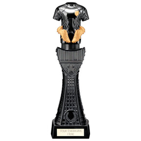 Black Viper Tower black and gold resin football strip trophy with personalised engraving plate