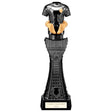 Black Viper Tower black and gold resin football strip trophy with personalised engraving plate