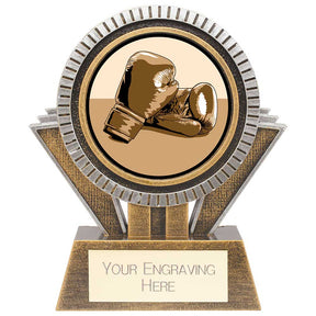 Apex resin boxing trophy with 25mm boxing centre and personalised engraving plate.