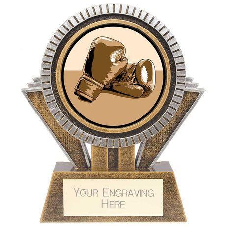 Apex resin boxing trophy with 25mm boxing centre and personalised engraving plate.