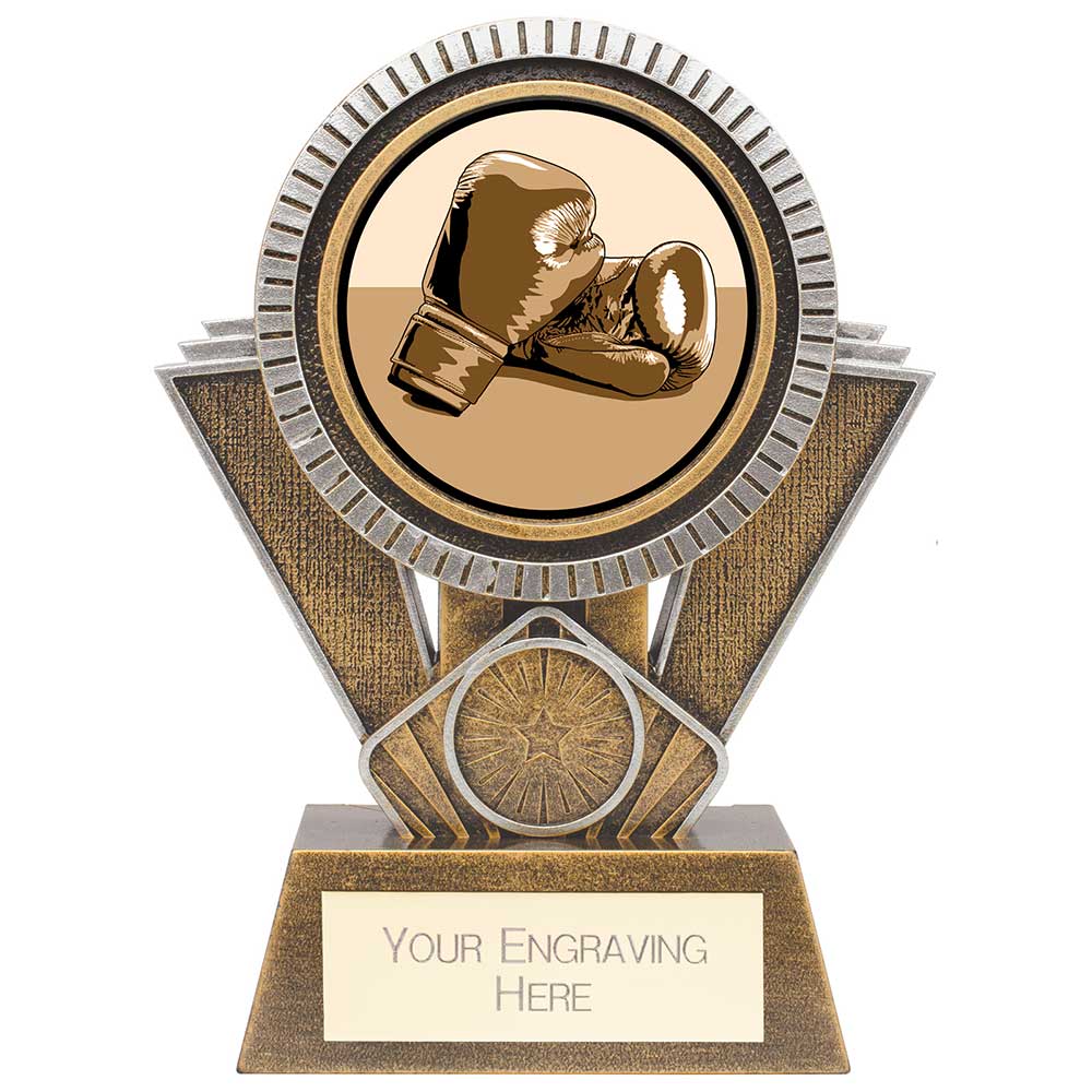 Apex resin boxing trophy with 25mm boxing centre and personalised engraving plate.