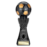 Black Viper Legend black and gold resin football strip trophy with personalised engraving plate