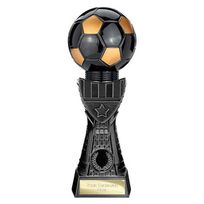 Black Viper Legend black and gold resin football strip trophy with personalised engraving plate