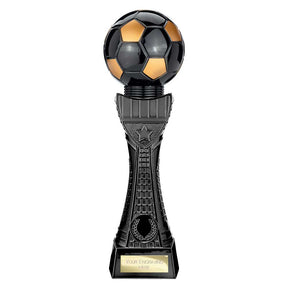 Black Viper Tower black and gold resin football trophy with personalised engraving plate