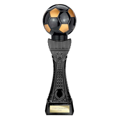 Black Viper Tower black and gold resin football trophy with personalised engraving plate