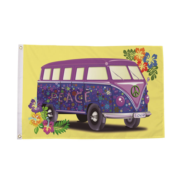 Flagmania Peace Camper Van Yellow 5ft x 3ft Polyester Flag