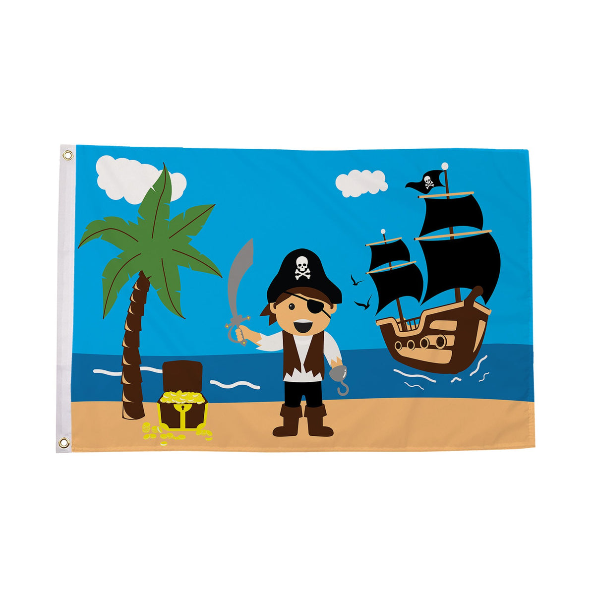 Flagmania Pirate Treasure Beach 5ft x 3ft Polyester Flag