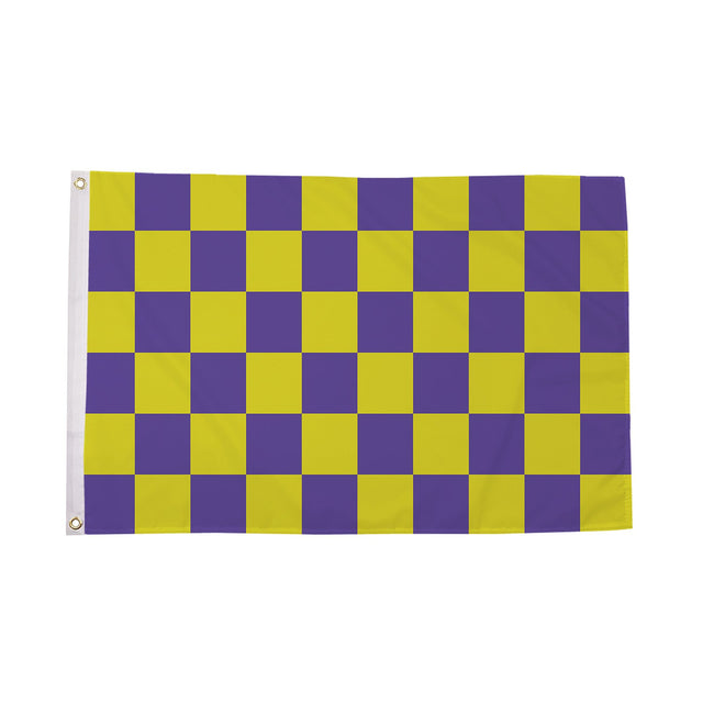 Flagmania Purple and Yellow Check Flag (Sleeved) 5ft x 3ft 5ft x 3ft Polyester Flag