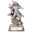 Focus Female Football Resin Trophy in antique silver and gold with FREE personalised engraving for girls' and women's football awards.