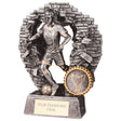 Female Football Breakthrough Resin Trophy with FREE Personalised Engraving, antique silver and gold football award with brick wall design.