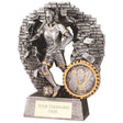 Female football trophy with personalised engraving and breakthrough brick wall design.