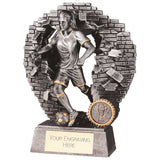 Girls football presentation trophy in antique silver with FREE engraved nameplate.