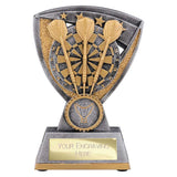 Personalised resin darts trophy with antique gold and silver dartboard design and free engraved plate