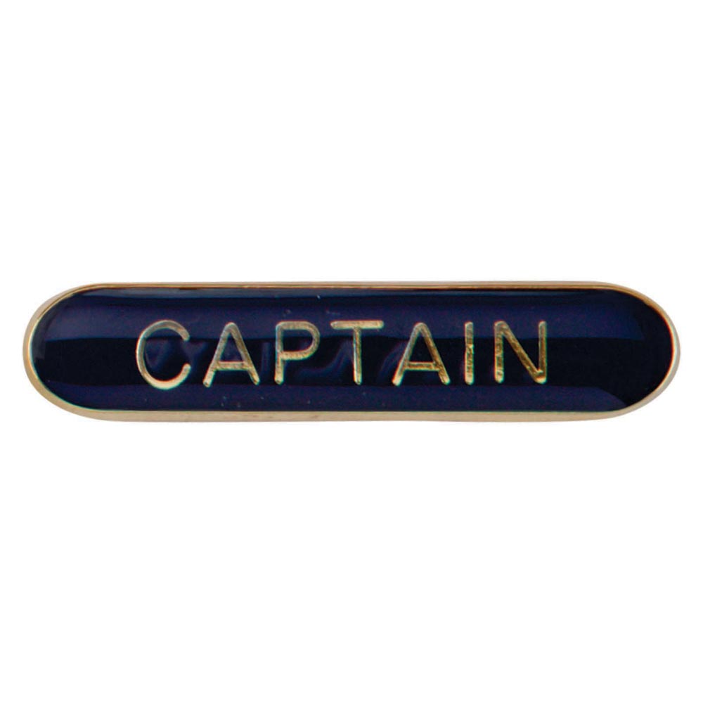 Captain school bar badge in blue enamel with gold lettering and butterfly clutch fastening.