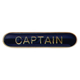 Captain school bar badge in blue enamel with gold lettering and butterfly clutch fastening.